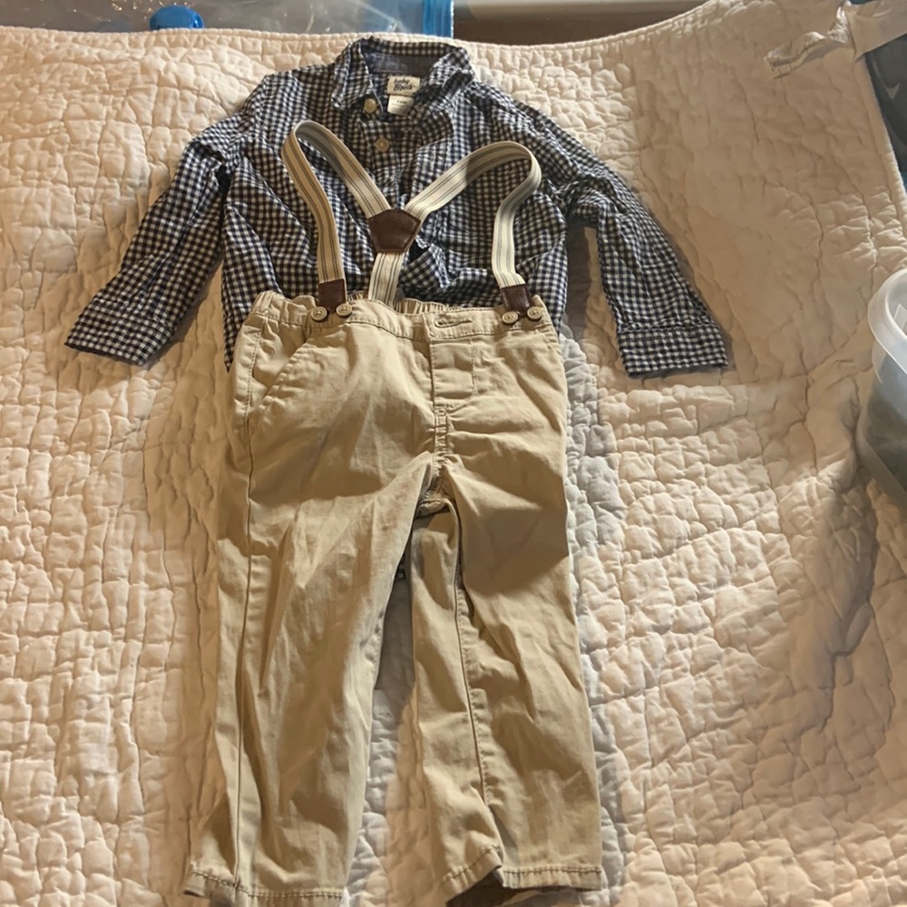 Baby Bgosh boys dress short and suspenders.